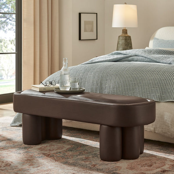 Modway Furniture Mossi Oval Vegan Leather Upholstered Bench Sculptural Base for Bedroom or Entryway Espresso EEI-7532-ESP