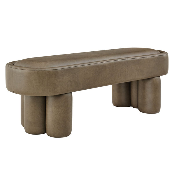 Modway Furniture Mossi Oval Vegan Leather Upholstered Bench Sculptural Base for Bedroom or Entryway Mushroom EEI-7532-MUS