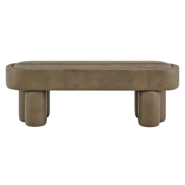Modway Furniture Mossi Oval Vegan Leather Upholstered Bench Sculptural Base for Bedroom or Entryway Mushroom EEI-7532-MUS