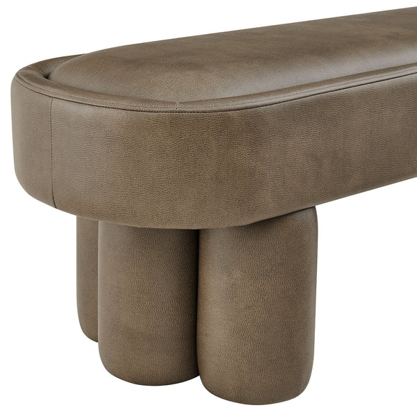 Modway Furniture Mossi Oval Vegan Leather Upholstered Bench Sculptural Base for Bedroom or Entryway Mushroom EEI-7532-MUS