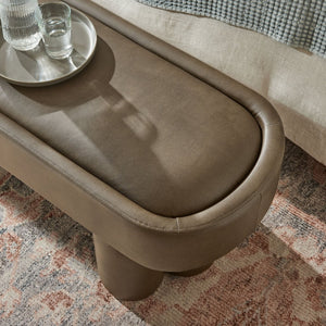 Modway Furniture Mossi Oval Vegan Leather Upholstered Bench Sculptural Base for Bedroom or Entryway Mushroom EEI-7532-MUS
