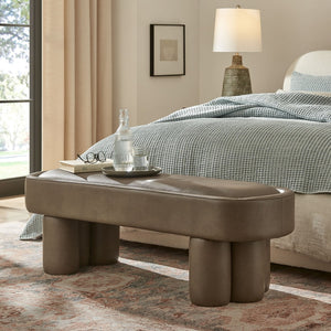 Modway Furniture Mossi Oval Vegan Leather Upholstered Bench Sculptural Base for Bedroom or Entryway Mushroom EEI-7532-MUS