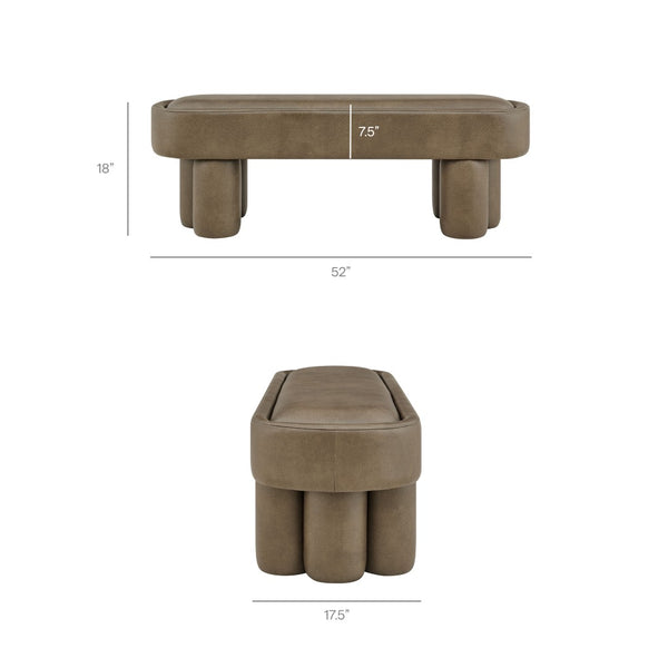 Modway Furniture Mossi Oval Vegan Leather Upholstered Bench Sculptural Base for Bedroom or Entryway Mushroom EEI-7532-MUS