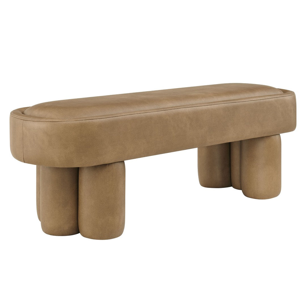 Modway Furniture Mossi Oval Vegan Leather Upholstered Bench Sculptural Base for Bedroom or Entryway Toast EEI-7532-TST