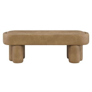 Modway Furniture Mossi Oval Vegan Leather Upholstered Bench Sculptural Base for Bedroom or Entryway Toast EEI-7532-TST