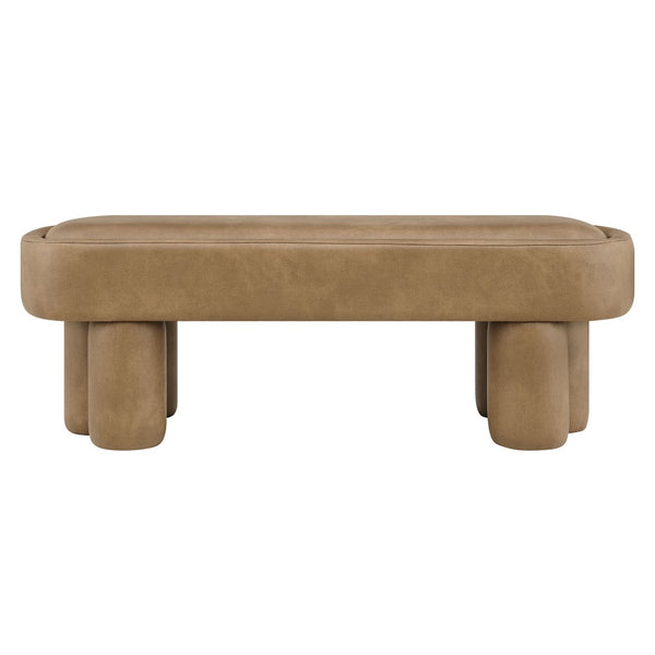 Modway Furniture Mossi Oval Vegan Leather Upholstered Bench Sculptural Base for Bedroom or Entryway Toast EEI-7532-TST