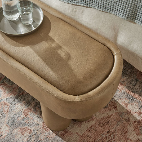 Modway Furniture Mossi Oval Vegan Leather Upholstered Bench Sculptural Base for Bedroom or Entryway Toast EEI-7532-TST