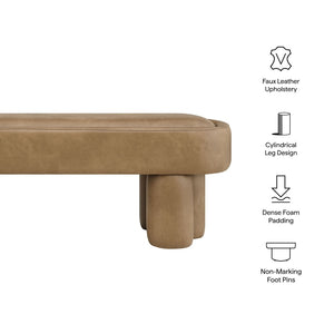 Modway Furniture Mossi Oval Vegan Leather Upholstered Bench Sculptural Base for Bedroom or Entryway Toast EEI-7532-TST