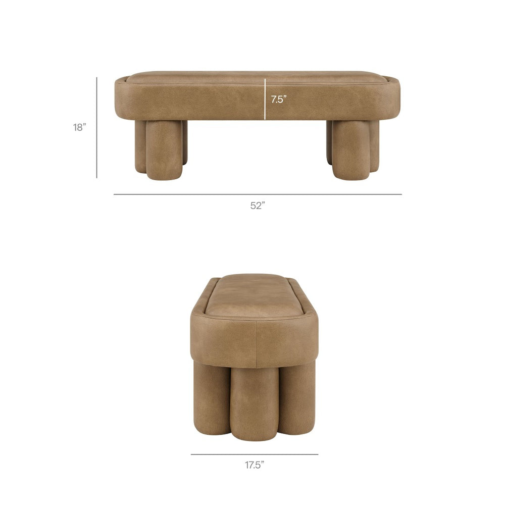 Modway Furniture Mossi Oval Vegan Leather Upholstered Bench Sculptural Base for Bedroom or Entryway Toast EEI-7532-TST