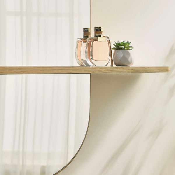 Modway Furniture Solstice Large Oval Wall Mirror with Integrated Shelf for Stylish Entryway or Living Room Decor Oak EEI-7533-OAK