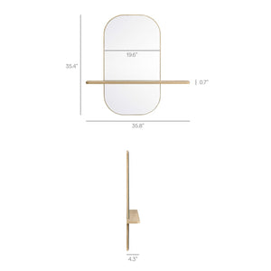 Modway Furniture Solstice Large Oval Wall Mirror with Integrated Shelf for Stylish Entryway or Living Room Decor Oak EEI-7533-OAK