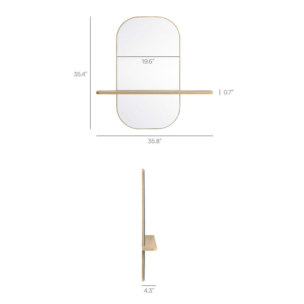 Modway Furniture Solstice Large Oval Wall Mirror with Integrated Shelf for Stylish Entryway or Living Room Decor Oak EEI-7533-OAK