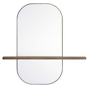 Modway Furniture Solstice Large Oval Wall Mirror with Integrated Shelf for Stylish Entryway or Living Room Decor Walnut EEI-7533-WAL