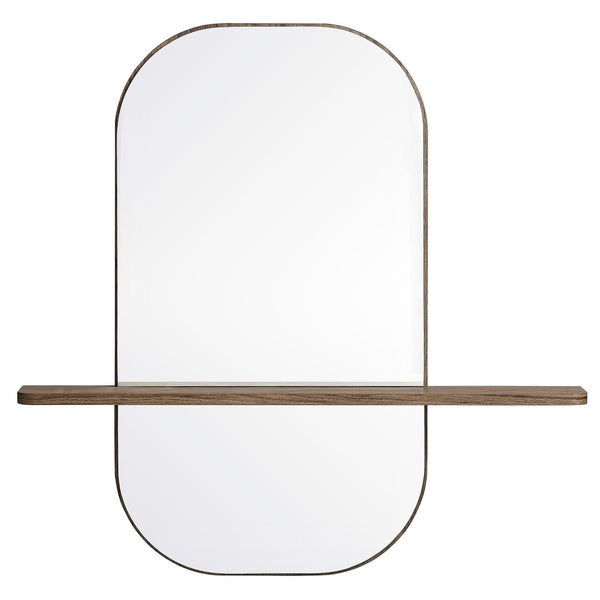 Modway Furniture Solstice Large Oval Wall Mirror with Integrated Shelf for Stylish Entryway or Living Room Decor Walnut EEI-7533-WAL