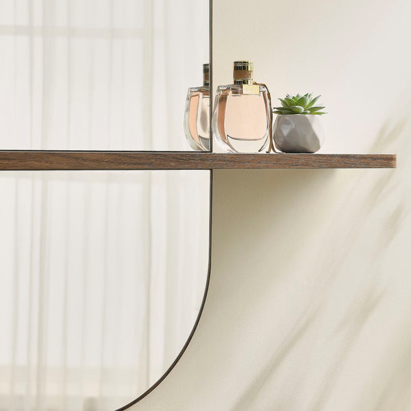 Modway Furniture Solstice Large Oval Wall Mirror with Integrated Shelf for Stylish Entryway or Living Room Decor Walnut EEI-7533-WAL