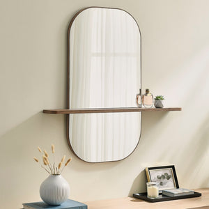 Modway Furniture Solstice Large Oval Wall Mirror with Integrated Shelf for Stylish Entryway or Living Room Decor Walnut EEI-7533-WAL