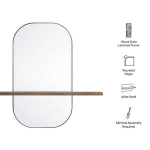 Modway Furniture Solstice Large Oval Wall Mirror with Integrated Shelf for Stylish Entryway or Living Room Decor Walnut EEI-7533-WAL