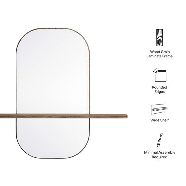 Modway Furniture Solstice Large Oval Wall Mirror with Integrated Shelf for Stylish Entryway or Living Room Decor Walnut EEI-7533-WAL