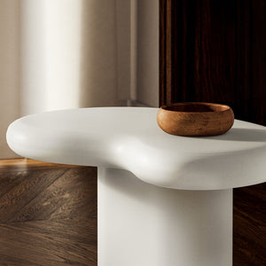 Modway Furniture Elowen Concrete Kidney Shaped Outdoor Side Table with Sculptural Pedestal Base EEI-7535-WHI