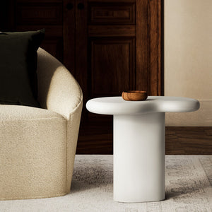 Modway Furniture Elowen Concrete Kidney Shaped Outdoor Side Table with Sculptural Pedestal Base EEI-7535-WHI