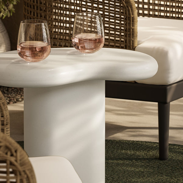 Modway Furniture Elowen Concrete Kidney Shaped Outdoor Side Table with Sculptural Pedestal Base EEI-7535-WHI
