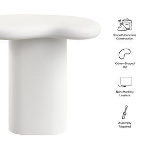 Modway Furniture Elowen Concrete Kidney Shaped Outdoor Side Table with Sculptural Pedestal Base EEI-7535-WHI
