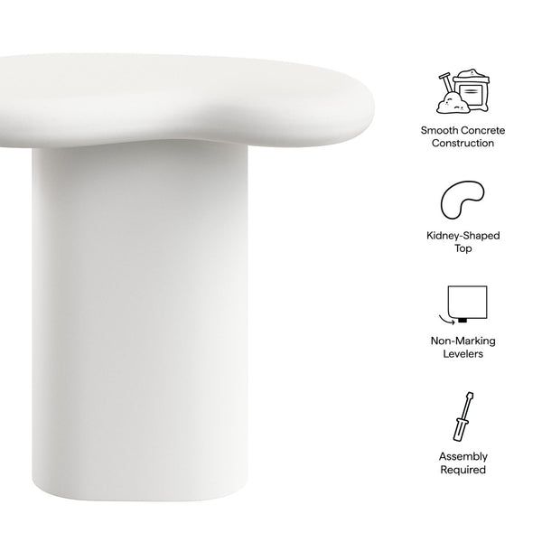 Modway Furniture Elowen Concrete Kidney Shaped Outdoor Side Table with Sculptural Pedestal Base EEI-7535-WHI