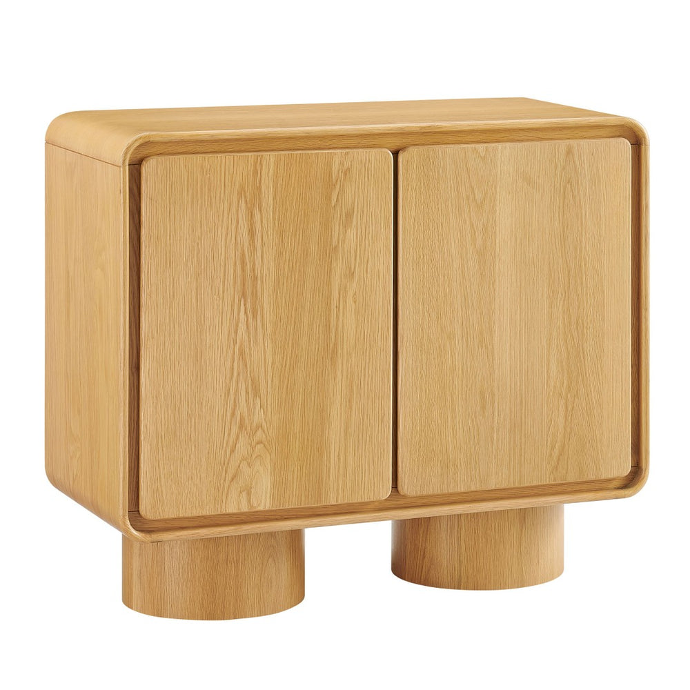 Modway Furniture Lumo Oak Veneer Sculptural Accent Cabinet with Push Open Doors and Adjustable Shelf EEI-7538-OAK