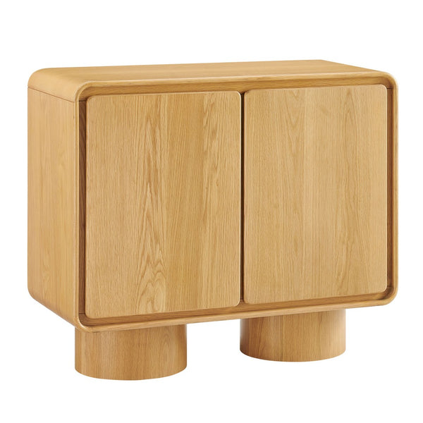 Modway Furniture Lumo Oak Veneer Sculptural Accent Cabinet with Push Open Doors and Adjustable Shelf EEI-7538-OAK
