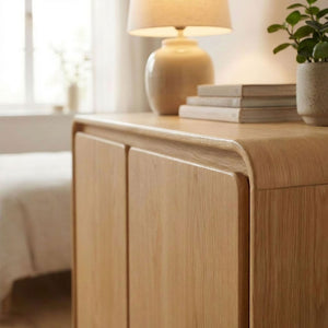 Modway Furniture Lumo Oak Veneer Sculptural Accent Cabinet with Push Open Doors and Adjustable Shelf EEI-7538-OAK