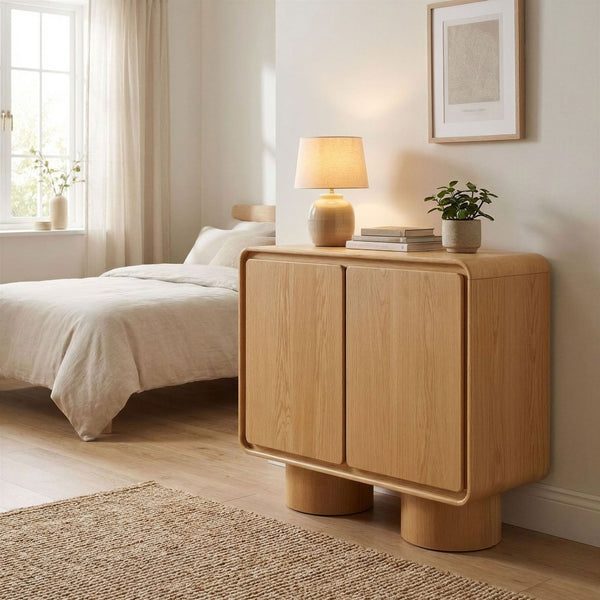 Modway Furniture Lumo Oak Veneer Sculptural Accent Cabinet with Push Open Doors and Adjustable Shelf EEI-7538-OAK