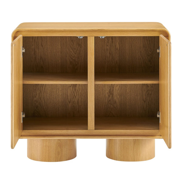 Modway Furniture Lumo Oak Veneer Sculptural Accent Cabinet with Push Open Doors and Adjustable Shelf EEI-7538-OAK