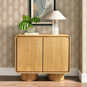 Modway Furniture Lumo Oak Veneer Sculptural Accent Cabinet with Push Open Doors and Adjustable Shelf EEI-7538-OAK