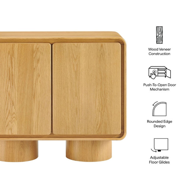 Modway Furniture Lumo Oak Veneer Sculptural Accent Cabinet with Push Open Doors and Adjustable Shelf EEI-7538-OAK