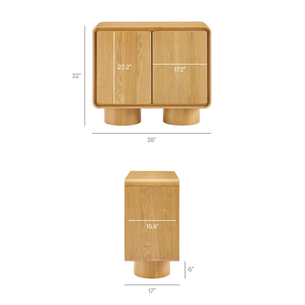 Modway Furniture Lumo Oak Veneer Sculptural Accent Cabinet with Push Open Doors and Adjustable Shelf EEI-7538-OAK