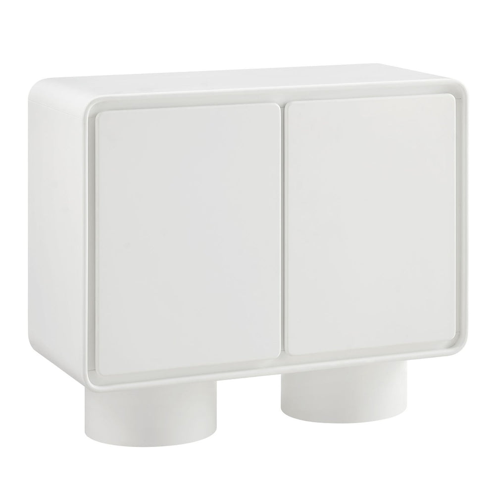 Modway Furniture Lumo Oak Veneer Curved Cabinet with Push Open Doors and Sculptural Pedestal Base EEI-7539-WHI
