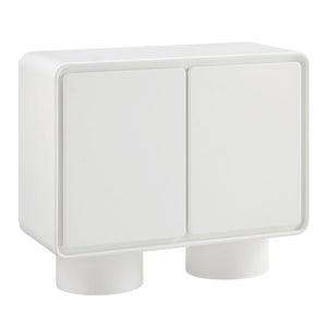 Modway Furniture Lumo Oak Veneer Curved Cabinet with Push Open Doors and Sculptural Pedestal Base EEI-7539-WHI