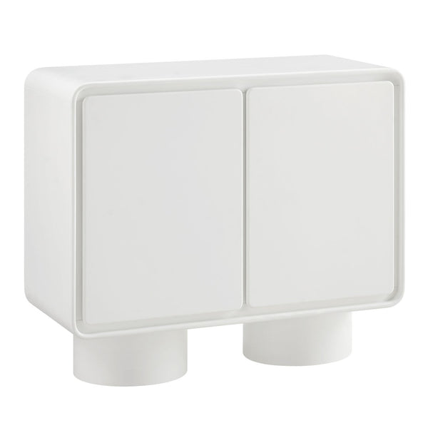 Modway Furniture Lumo Oak Veneer Curved Cabinet with Push Open Doors and Sculptural Pedestal Base EEI-7539-WHI