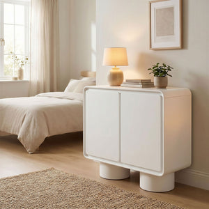 Modway Furniture Lumo Oak Veneer Curved Cabinet with Push Open Doors and Sculptural Pedestal Base EEI-7539-WHI