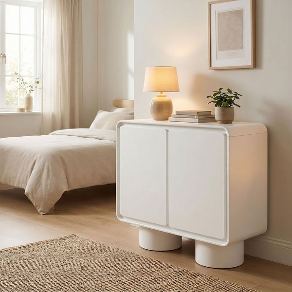 Modway Furniture Lumo Oak Veneer Curved Cabinet with Push Open Doors and Sculptural Pedestal Base EEI-7539-WHI