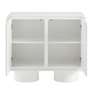 Modway Furniture Lumo Oak Veneer Curved Cabinet with Push Open Doors and Sculptural Pedestal Base EEI-7539-WHI