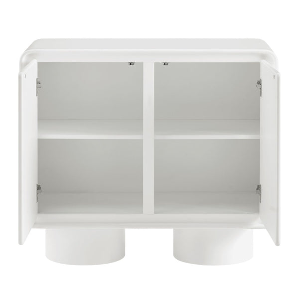 Modway Furniture Lumo Oak Veneer Curved Cabinet with Push Open Doors and Sculptural Pedestal Base EEI-7539-WHI