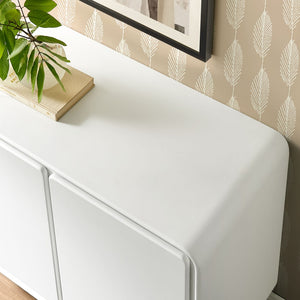 Modway Furniture Lumo Oak Veneer Curved Cabinet with Push Open Doors and Sculptural Pedestal Base EEI-7539-WHI