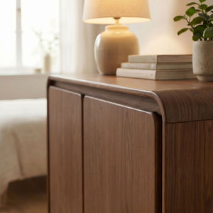 Modway Furniture Lumo Sculptural Oak Veneer Accent Cabinet with Pedestal Legs and Push Open Doors EEI-7540-WAL