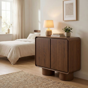 Modway Furniture Lumo Sculptural Oak Veneer Accent Cabinet with Pedestal Legs and Push Open Doors EEI-7540-WAL