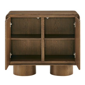 Modway Furniture Lumo Sculptural Oak Veneer Accent Cabinet with Pedestal Legs and Push Open Doors EEI-7540-WAL