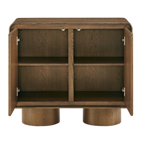 Modway Furniture Lumo Sculptural Oak Veneer Accent Cabinet with Pedestal Legs and Push Open Doors EEI-7540-WAL