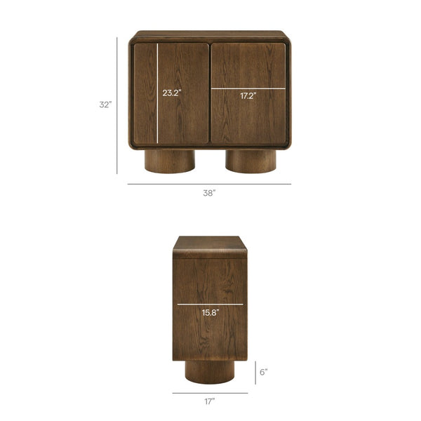 Modway Furniture Lumo Sculptural Oak Veneer Accent Cabinet with Pedestal Legs and Push Open Doors EEI-7540-WAL