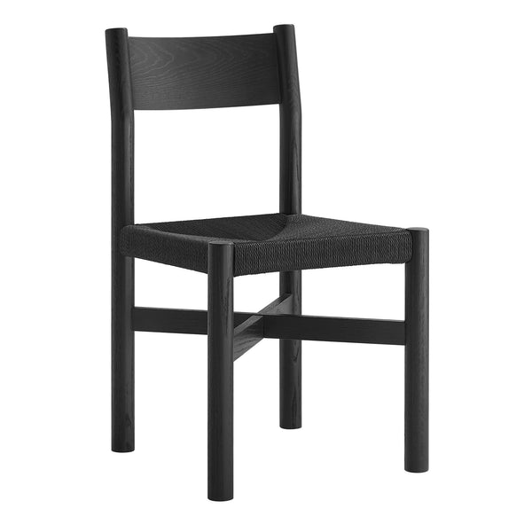 Modway Furniture Alvia Solid Oak Dining Chair with Woven Paper Rope Seat Mid-Century Scandi Style Black EEI-7541-BLK