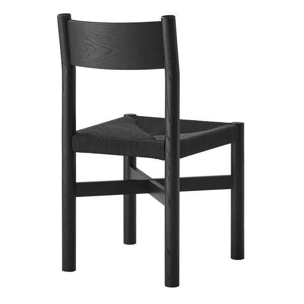 Modway Furniture Alvia Solid Oak Dining Chair with Woven Paper Rope Seat Mid-Century Scandi Style Black EEI-7541-BLK